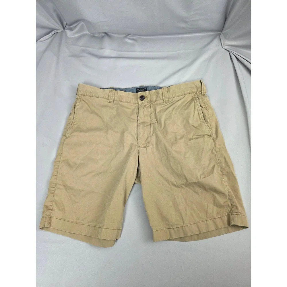 J.Crew Stretch Chino Shorts Mens 33 Khaki Tan 9 Inch Inseam Cotton Blend